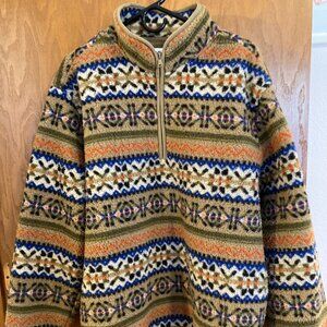 Tan fleece multicolor stripes 🧡🤎💙 quarter zip ~ side pockets~ worn twice